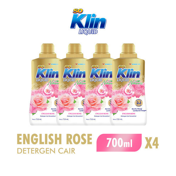 Soklin Deterjen Cair 2in1 Softener English Rose Botol 700 ml x4