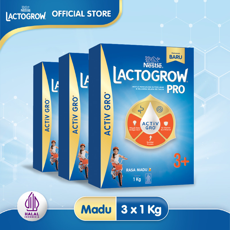 Nestle LACTOGROW PRO 3+ dengan ACTiVGRO Susu Madu Box - 1000g x 3 [3 tahun keatas] lactogrow lactogr