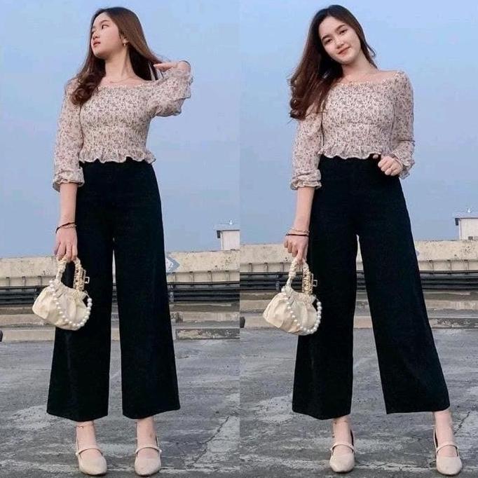 OOTD celana kulot jeans wanita//kulot mozza highwaist, celana kulot kekinian pinggang karet OOTD