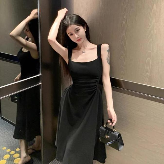 ovanjami90 - 25009 black dress panjang polos kondangan simple elegan korean style wanita kekinian lo