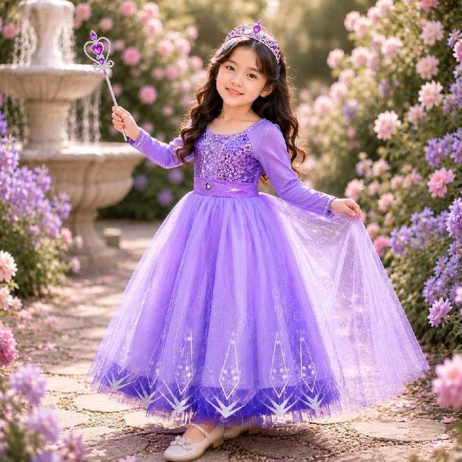 Garsi.Idoc - Gaun Dress Frozen Anak Perempuan Warna Lilac Premium Fashion