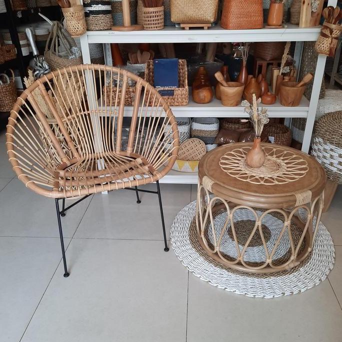 Meja Bulat Rotan / Meja Rotan Estetik / Meja Rotan Aesthetic MBR02