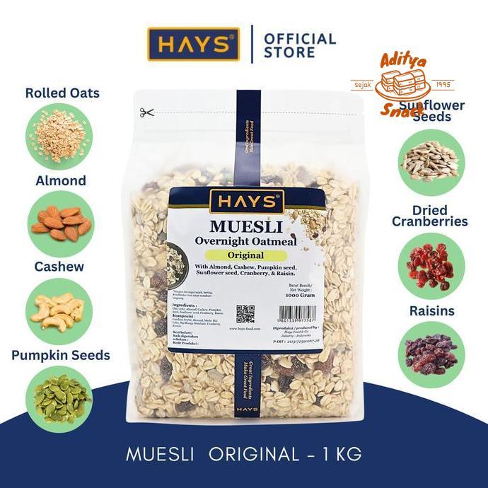 Snack Hays Muesli Overnight Oatmeal Original 1 Kg Nuts Seeds & Fruits 1000 G