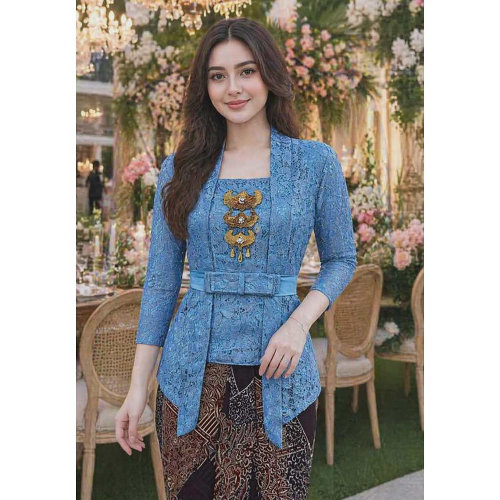 Kebaya Jadi Medan BIRU LIMITED ATASAN KEBAYA KUTUBARU FREE OBI LENGAN 7/8 BAHAN BROKAT SEMI PRANCIS 