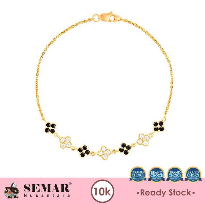 tekar_shop - gelang emas sweet flower black and white stone gold10k semar nusantara