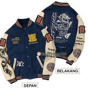 PREMIUM Jaket Baseball Varsity Pria & Wanita / Jaket Varsity Baseball Sukajan Jepang Naga Osaka Full