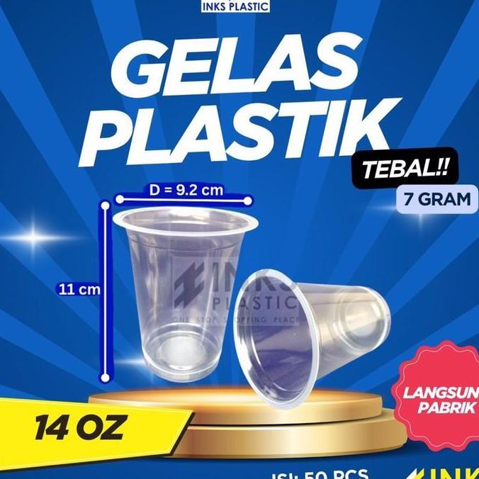 Whynot99- Gelas Plastik 14 Oz Tebal Bsm/Gelas Cup Plastik 14Oz Tebal Bsm (50 Pcs