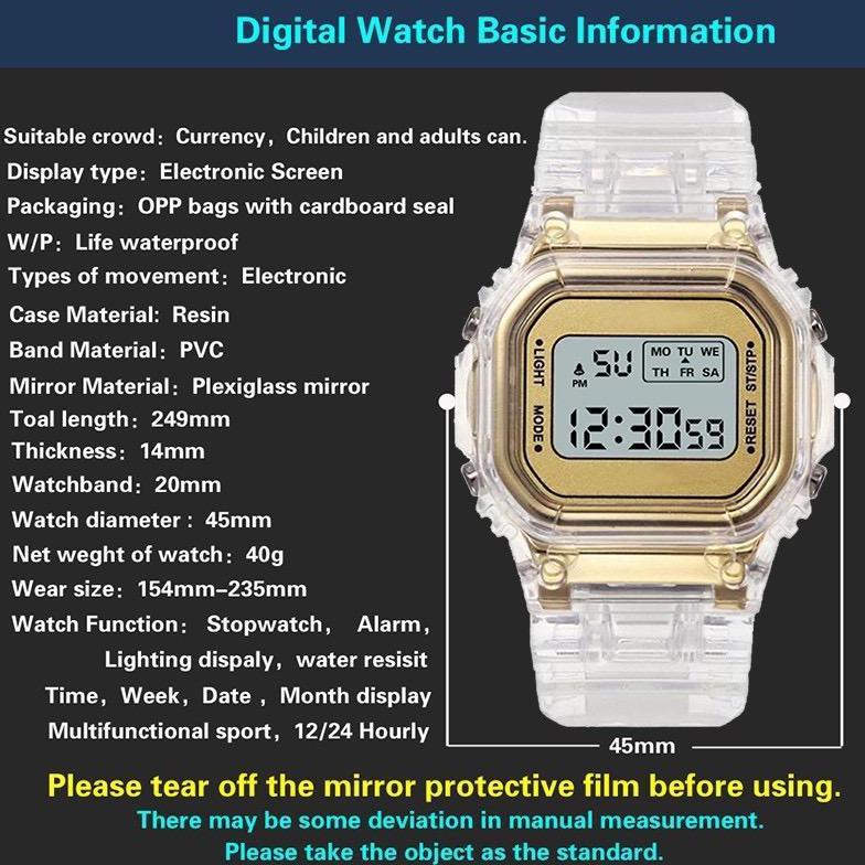 OFFICIAL WBS JAM TANGAN RUBBER DIGITAL SEGI TRANSPARAN MURAH KARET SPORT LED PRIA WANITA COUPLE JF05