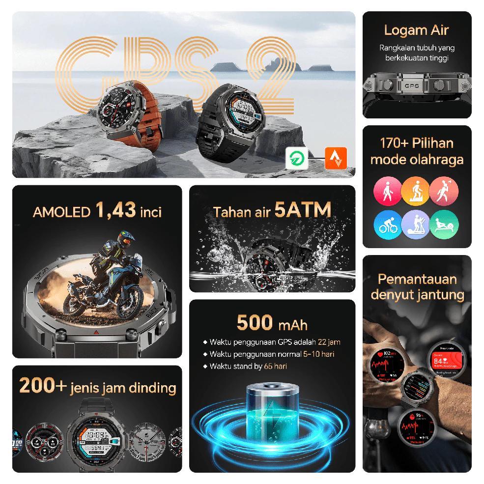HEMAT Citijungle B78 Smartwatch GPS 2 | Tahan Air 5ATM Bisa Renang | AMOLED 1.43 Full Touch | Kompas