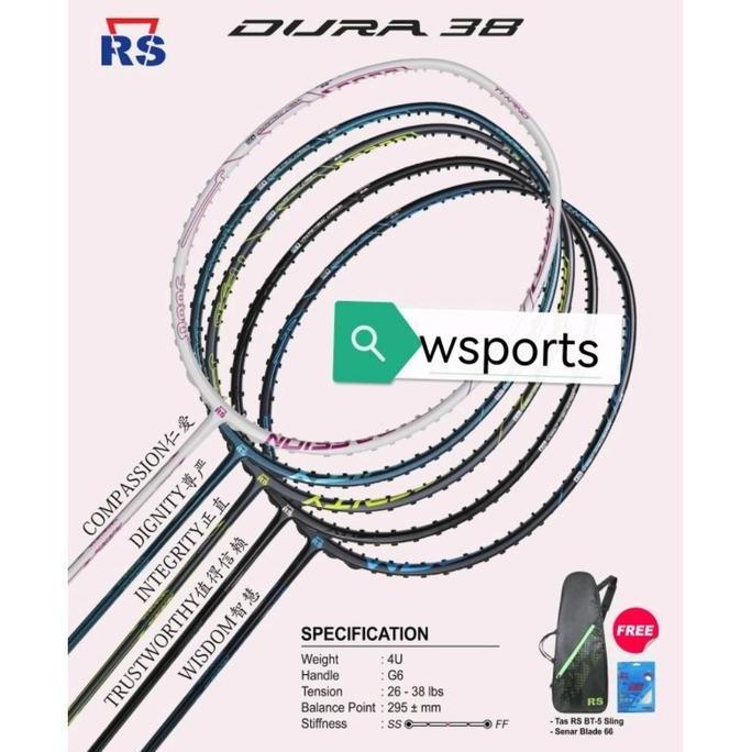 Raket Badminton Rs Dura 38 Lbs Original