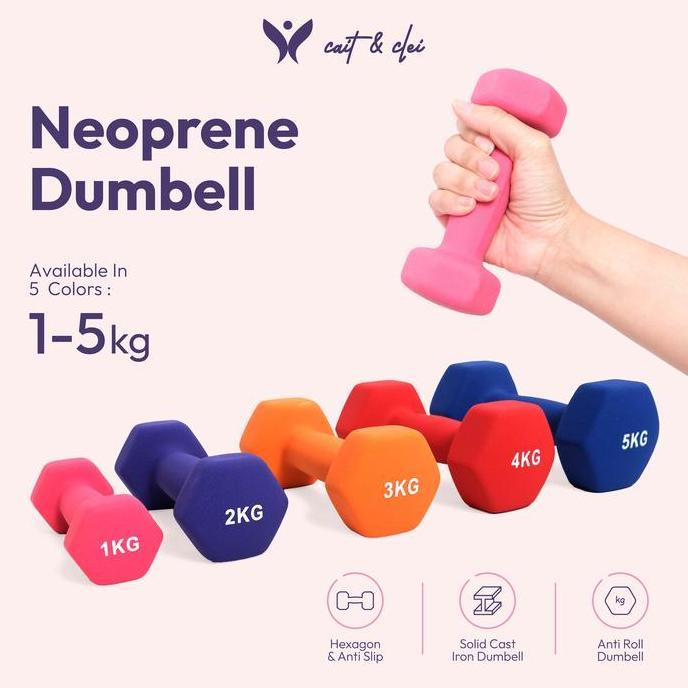 Cait & Clei  Neoprene Dumbell | Barbel Neoprene Gym & Fitness | 1 2 3 4 5 Kg | Dumbell Gym Wanita