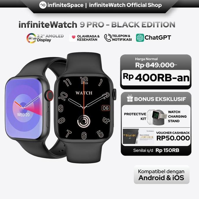 [HARGA TERBAIK] infiniteWatch 9 Pro BLACK EDITION SmartWatch AI dengan 2.0" HD AMOLED Display