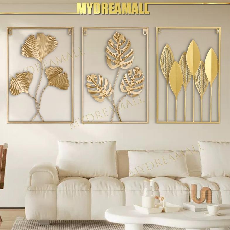 TermurahCOD Lukisan dekoratif daun emas / mural tanaman besi / mural tanaman besi / gaya minimalis m