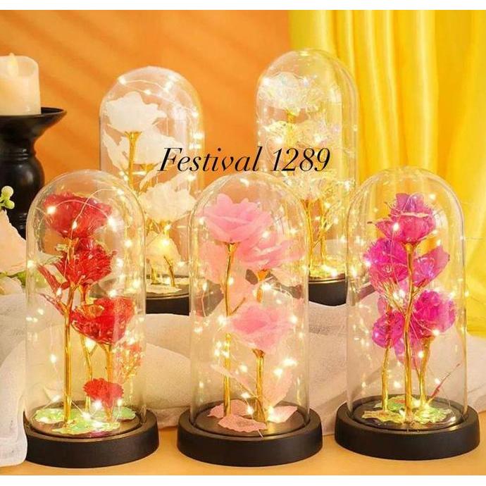 Lampu Tidur LED Bunga 3 Mawar Plastik Hias, Lampu Kamar Tidur Akrilik