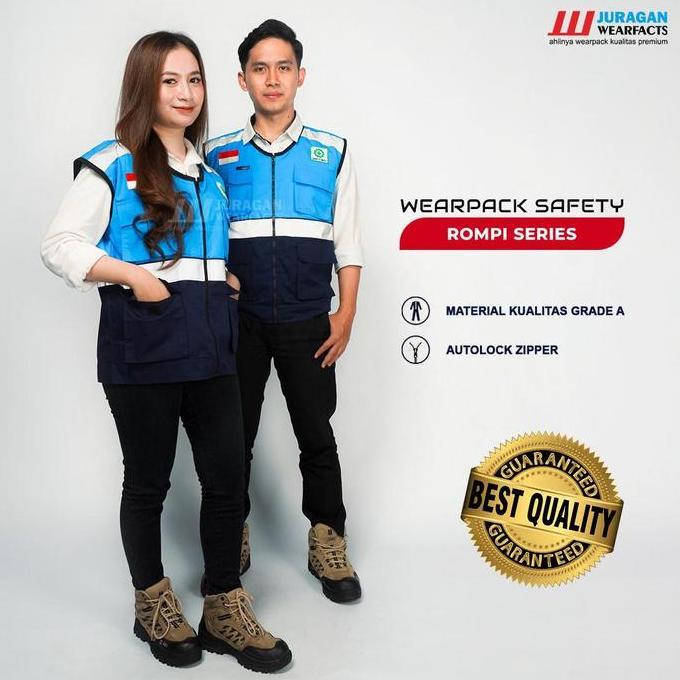 [Cod] Rompi Safety Seragam Proyek Jaring Pria Wanita K3 Warna Biru Toska Kombinasi Biru Navy