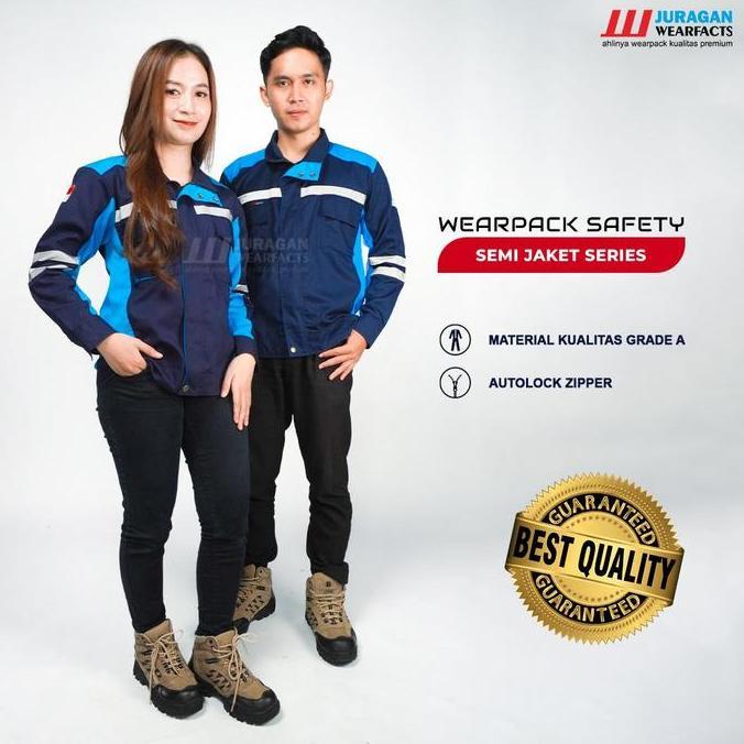 [Cod] Wearpack Safety Seragam Baju Kerja Lapangan Panjang Pria Wanita Model Semijaket Warna Biru Tos