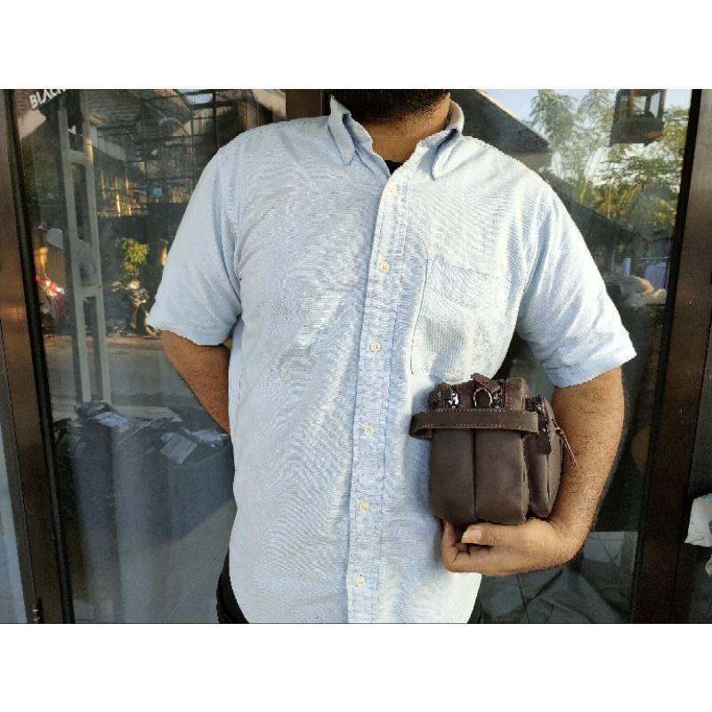Tas Selempang Clutch Zoan Kulit Sapi Asli Crazy Horse Pria/Wanita