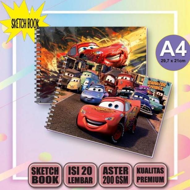 PROMO / Buku Gambar Sketchbook Mcqueen A4 Spiral 20 Lembar/40 Halaman 200 GSM - Paper, Stationery