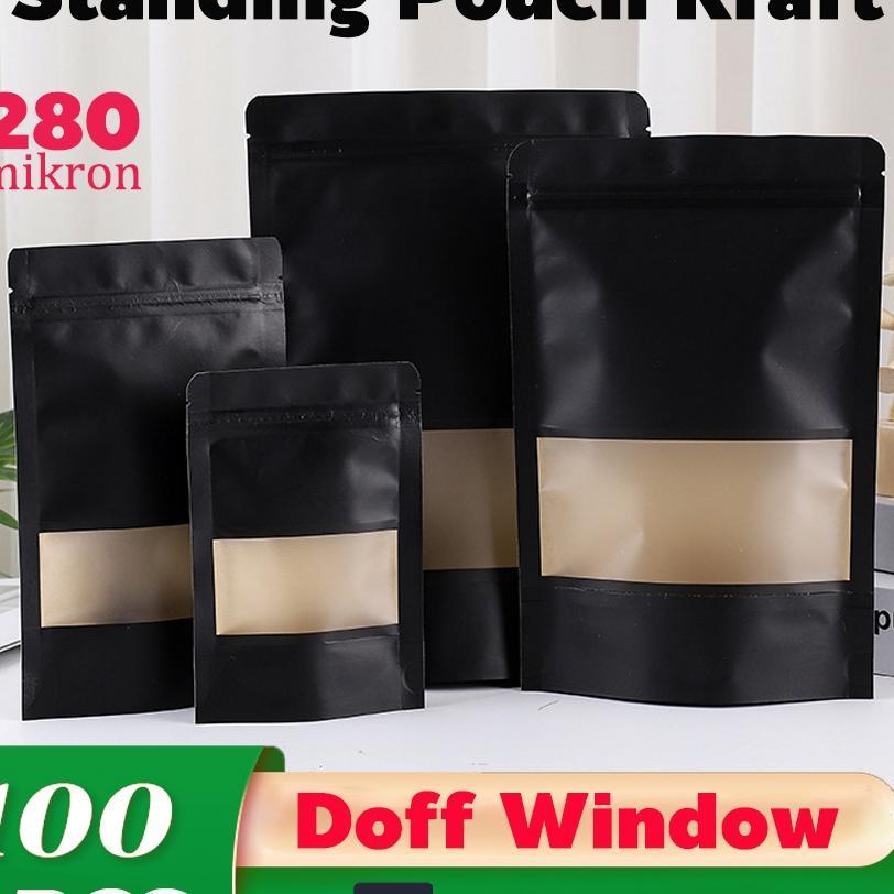 100Pcs Standing Pouch Kraft Window Plastik Klip Makanan Kemasan Snack Ziplock Food Grade Zipper Bag 