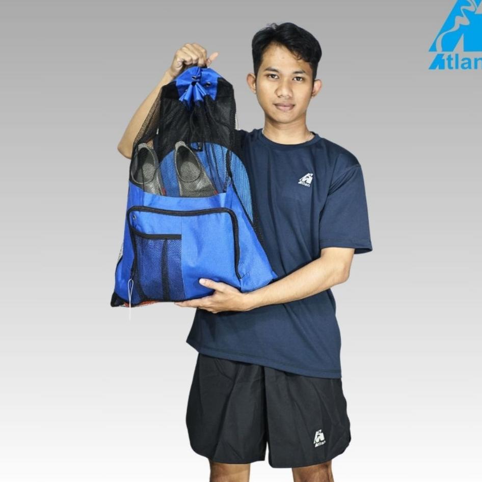 Tas Renang Sport Jaring Motif Monothone  Blue/Tas Gendong Atlan