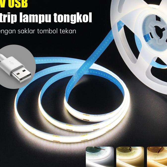 Strip Lampu Led 5V Cob Lebar 8Mm 2M 3M Usb Strip Lampu  Dapat Dipotong Putih Hangat