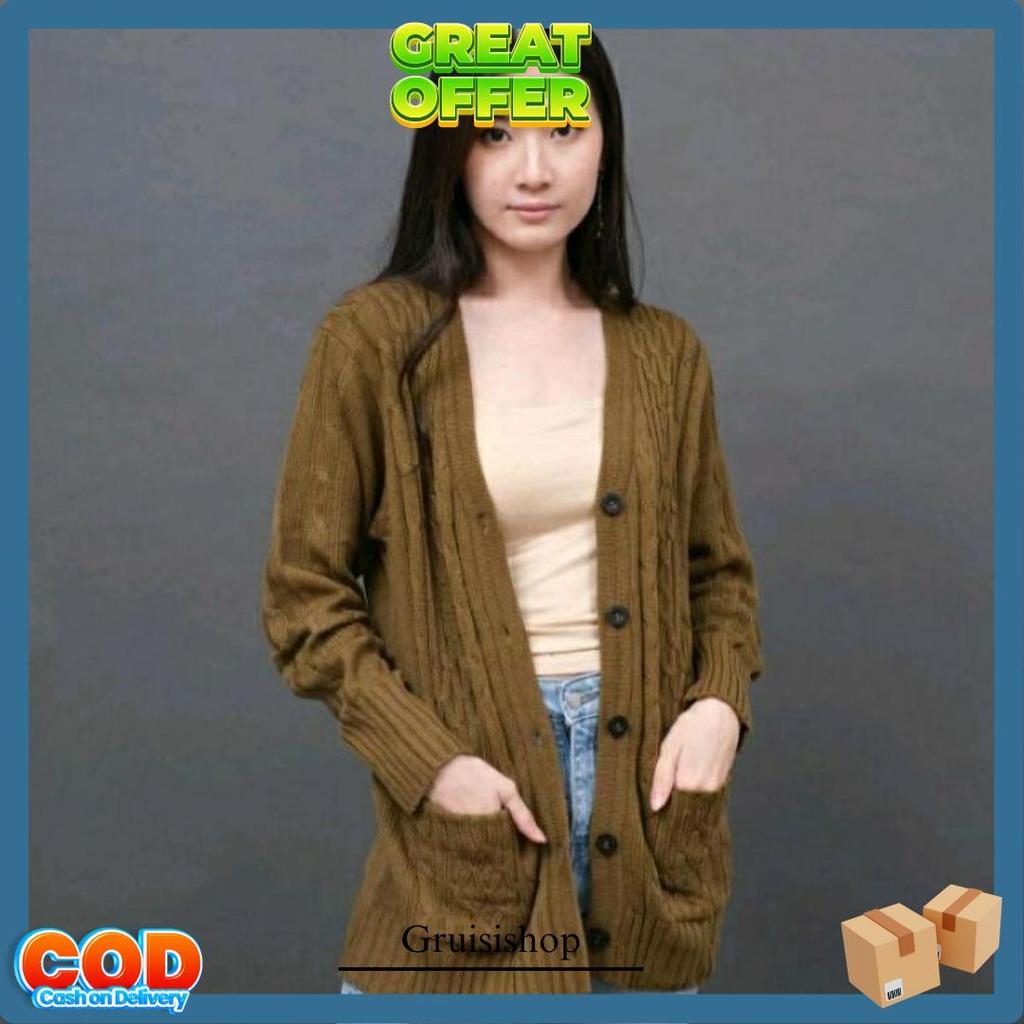 Cable Saku Short Cardigan Rajut Wanitatype 3 Get/Rajut Tebal Premium/Flash Sale Harga Termurah