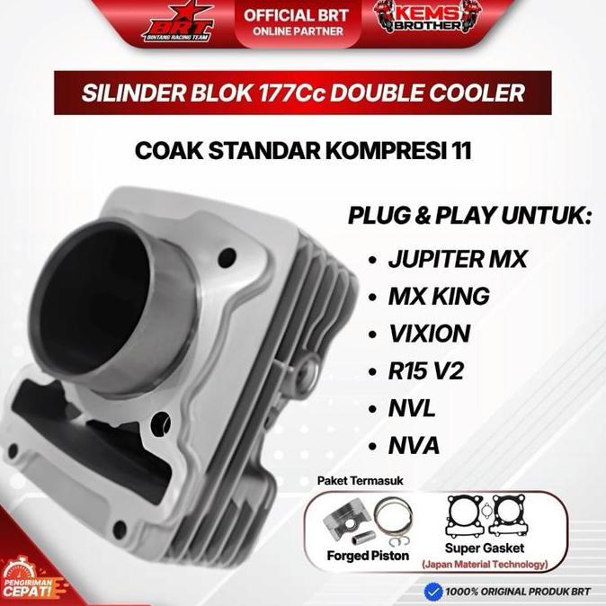 Silinder Blok BRT 177CC 62mm Double Cooler Casting Iron Boreup Orinal untuk Yamaha MX, Vixion NVL/NV