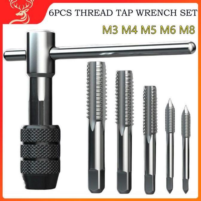 Garasibh36 - Hand Tap Set M3-M8 Plus Gagang Handtap Membuat Drat  6 Pcs Alat Taping Tap Manual