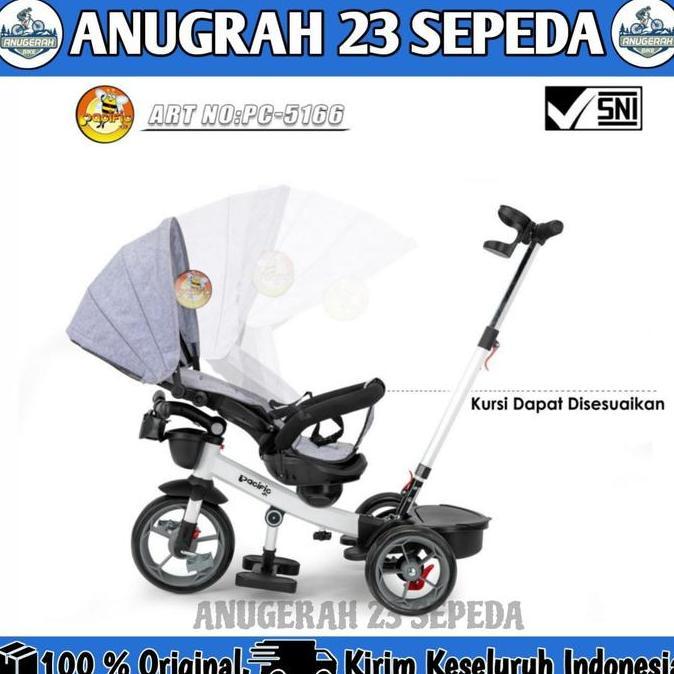 Terlaris Sepeda Anak Roda Tiga Tricycle Canopy Pacific Pt-5166 Bisa Rebahan