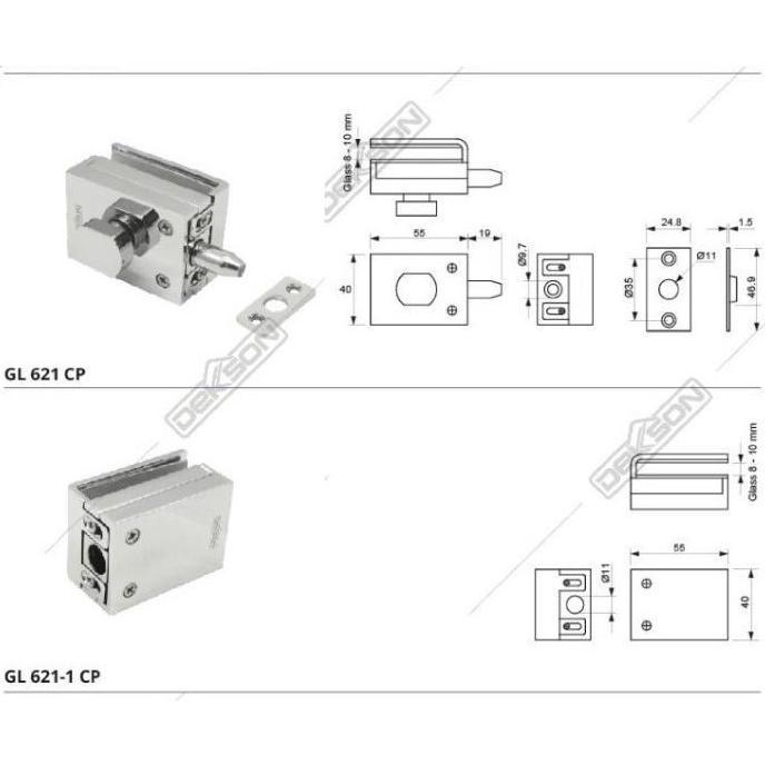 GLASS LOCK DEKKSON GL 621 CP Grendel Shower Glass To Glass Door Lock