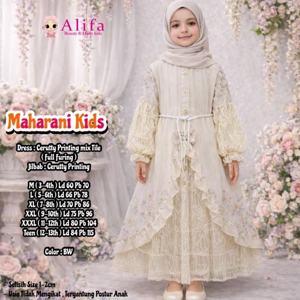 New Arrival Alifa Kids Maharani Kids Gamis Anak Bini Orang Ceruty Brukat Cantili Free Jilbab Binor B