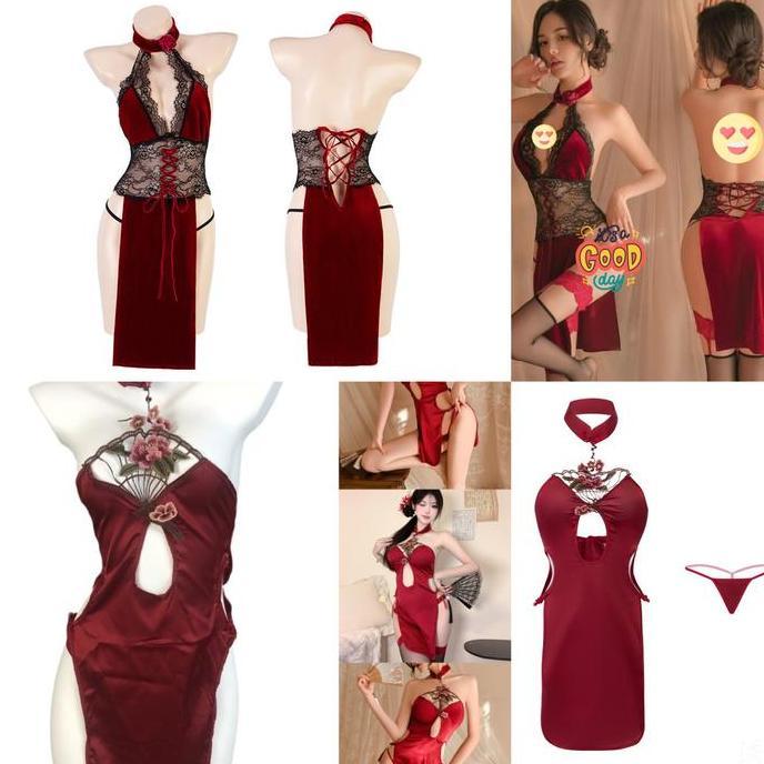 Lingerie hot lingere cheongsam dress sexy halus adem kualitas premium