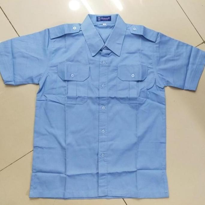 Kemeja Polos Seragam Polos Biru Muda PDH Lengan Pendek Pria