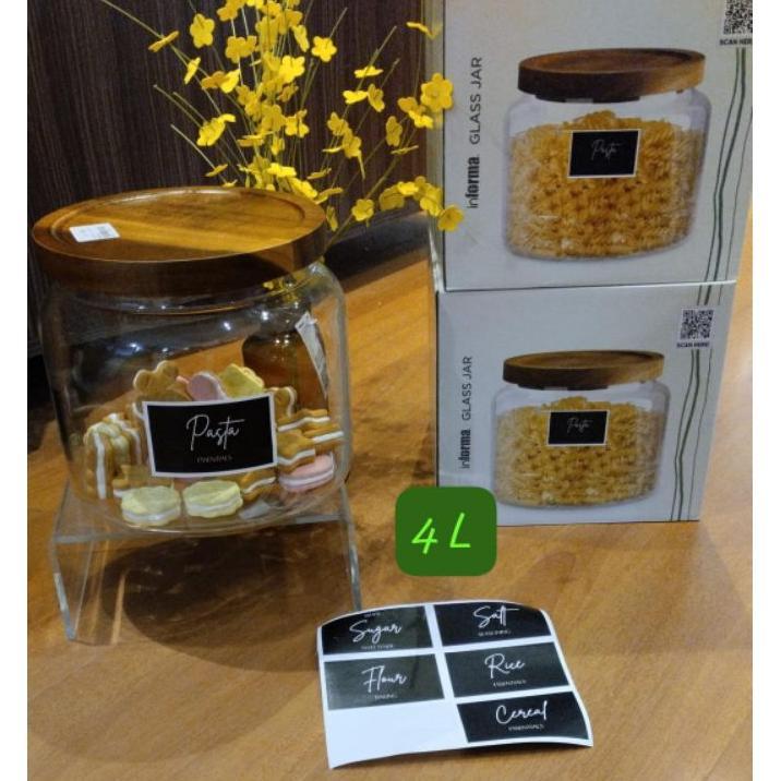 Toples Kaca Aesthetic Informa/Toples Kerupuk Tutup Kayu Informa/Toples Kue Informa/Informa 4 Liter G
