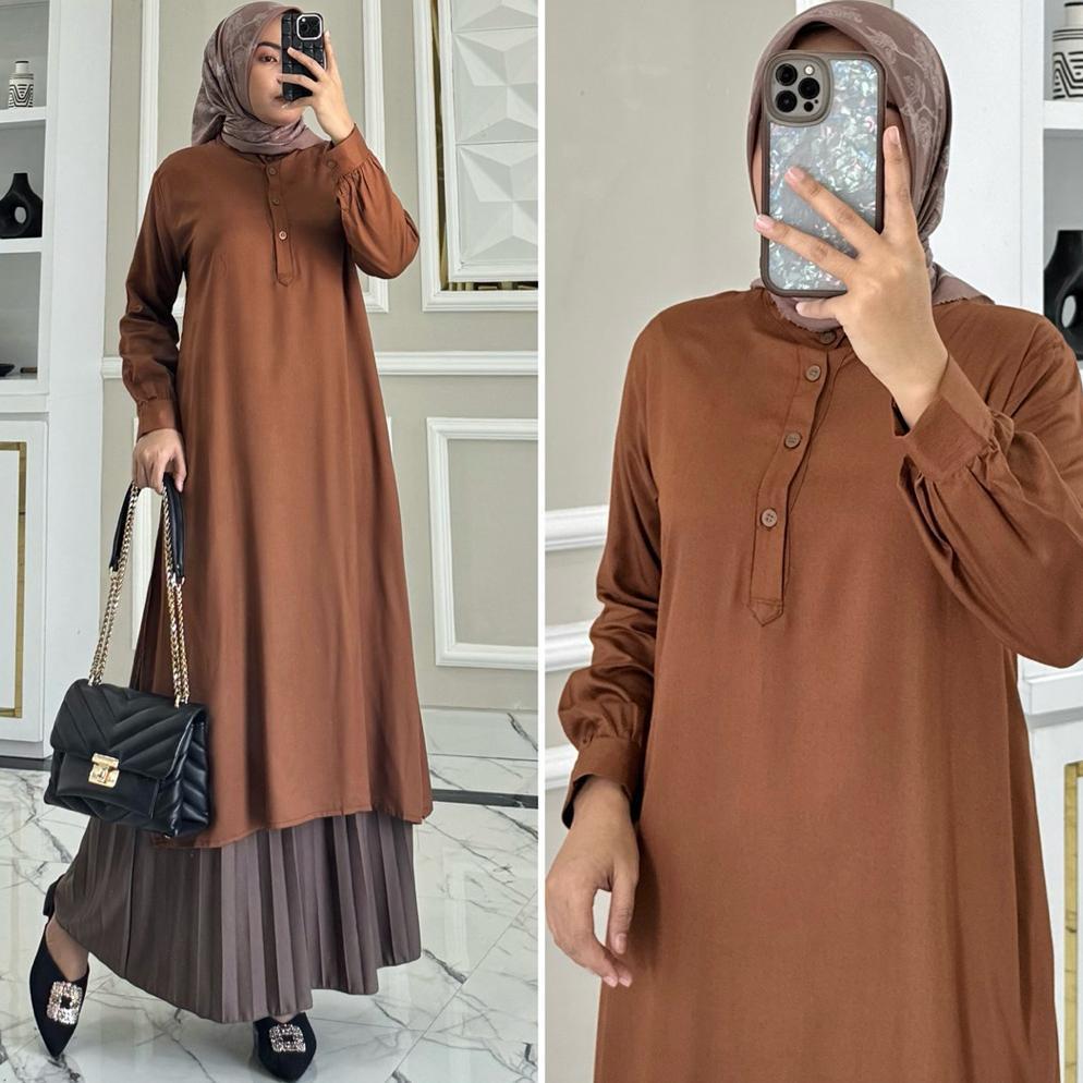 ORIGINAL KALEA TUNIK BY ZALFA OUTFIT / LONG TUNIK RAYON TWILL POLOS PREMIUM