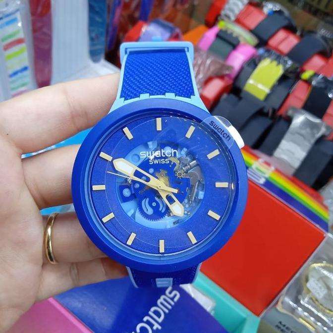 Swatch Big Bold Jam Tangan Pria Karet SB05N105 BOUNCING BLUE Original