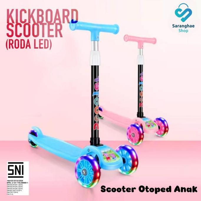 Kids [SH] COD Mainan Skuter Anak Roda 3 Kumbang Bisa Lipat Lampu Led Plastik