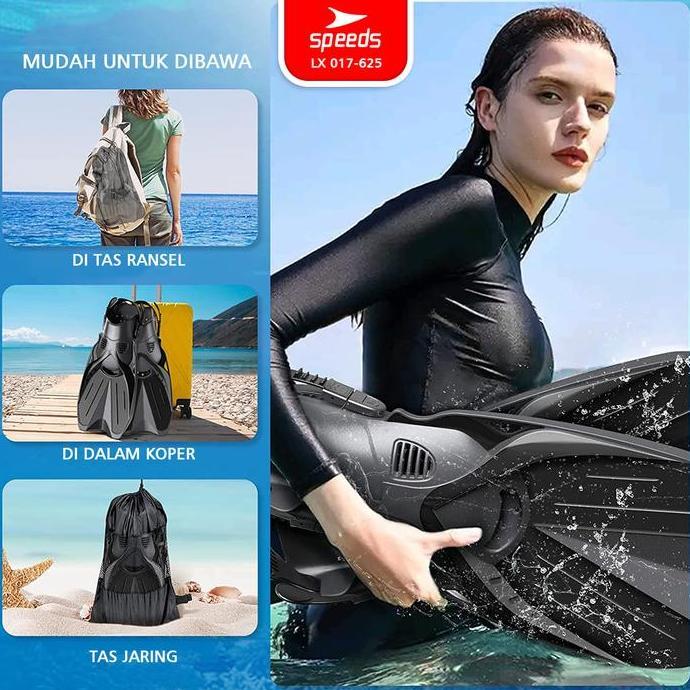 SPEEDS Kaki Katak Renang Snorkeling Fins Diving Kaki Selam Fleksibel Perlengkapan Alat Menyelam Pera