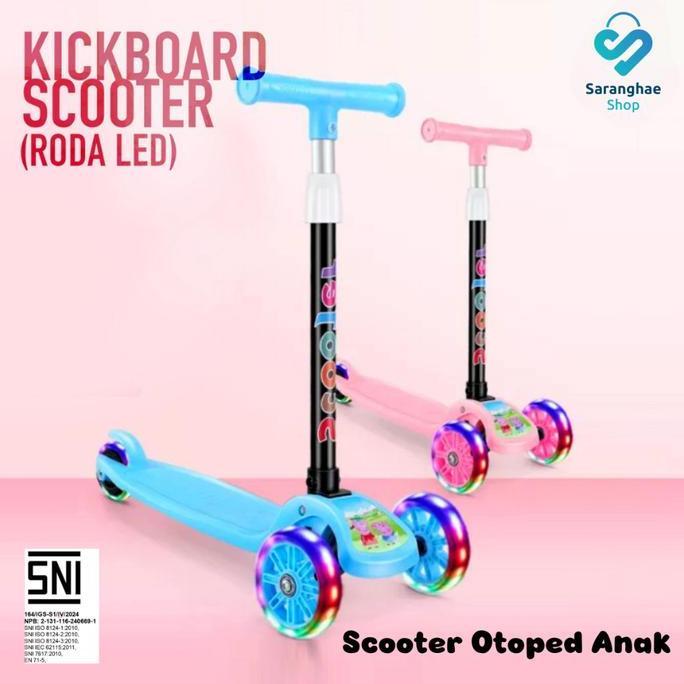 Kids [SH] COD Mainan Skuter Anak Roda 3 Kumbang Bisa Lipat Lampu Led Plastik