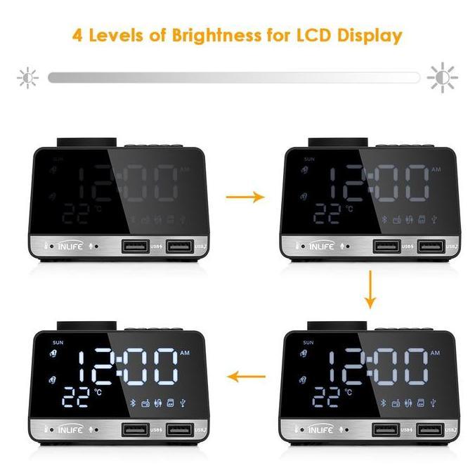 Jam Meja Bluetooth Speaker Alarm Clock FM Radio Dual USB Charge - Speaker Portable - Jam Digital - K