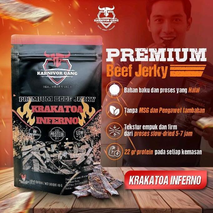 Yummy Beef Jerky Pedas Krakatoa Inferno Snack Dendeng High Protein halal Karnivor Gang