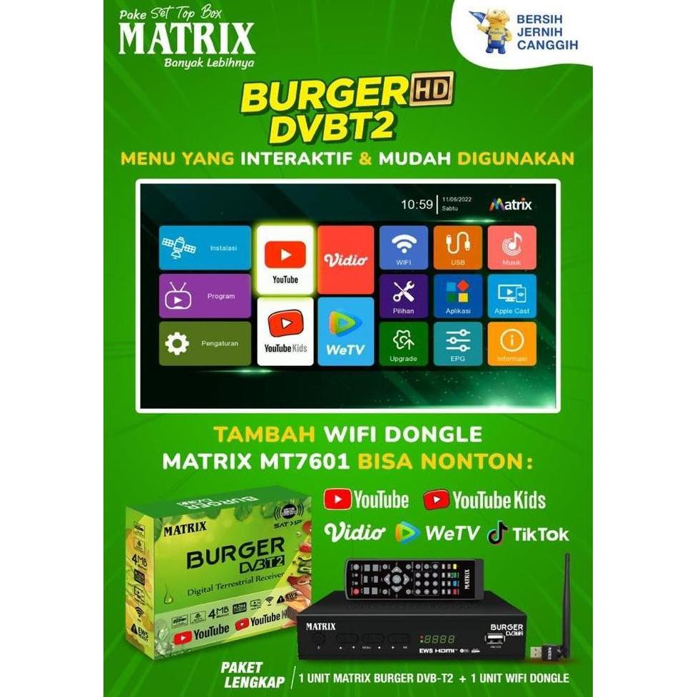SetTopBox Matrix Burger Hijau/STB DVB T2HD/Set Box TV Digital (Grosir)