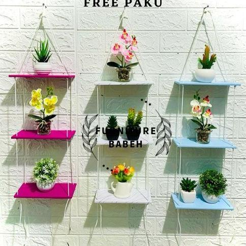terlaris furniture rak tali tempel dinding tali sudah terpasang,rak gantung minimalis 3 susun,rak ga