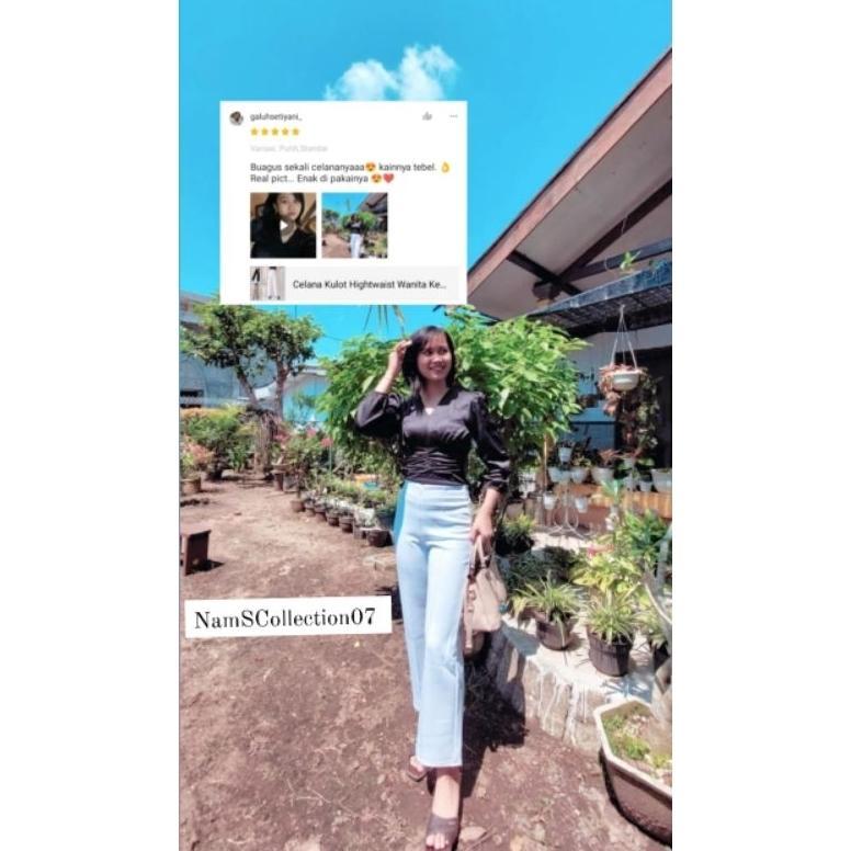 Murah  Celana Kulot Hightwaist Wanita Kekinian Ala Korea Basic Hw Pinggang Karet Celana Culotte Panj