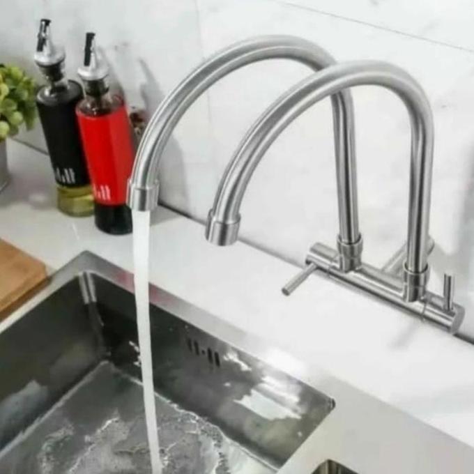 KERAN CUCI PIRING DOUBLE/KRAN SINK CABANG 2 STAINLESS/KRAN AIR SINK