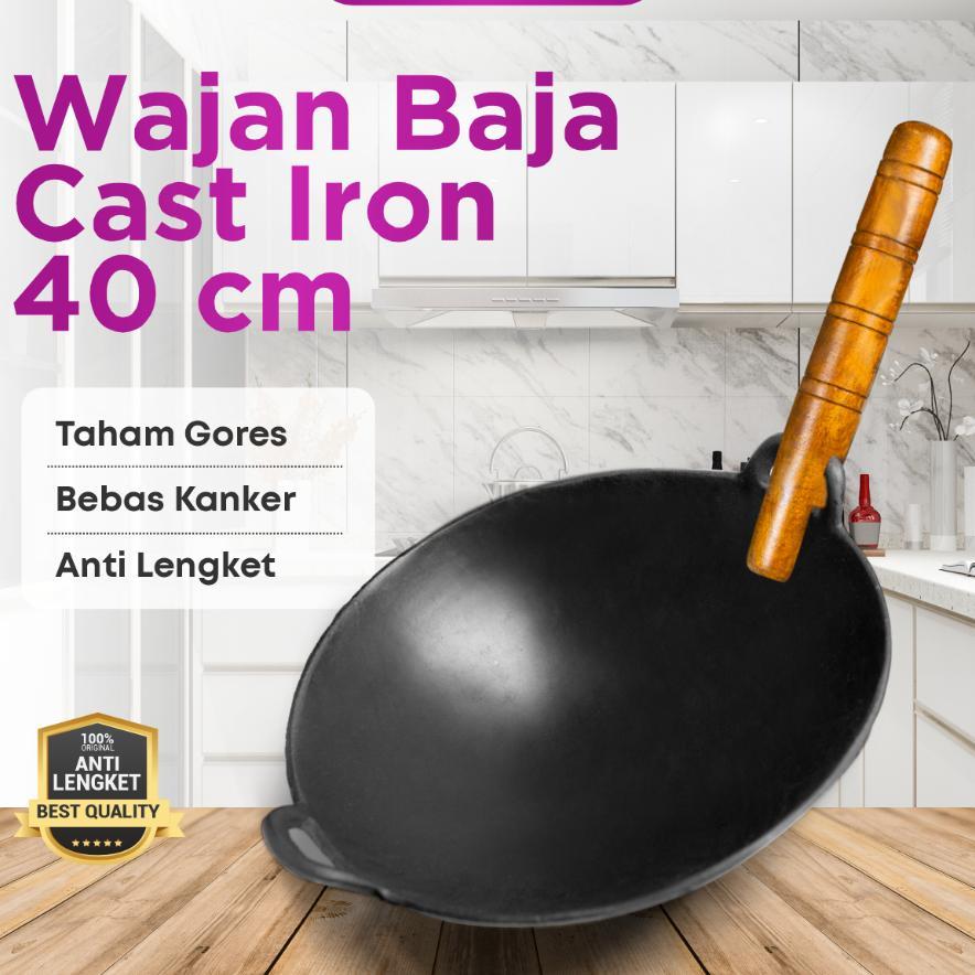 Wajan Baja Cor 16 (40Cm) Tebal/Wajan Nasi Goreng Bakmi/Kuali Besi Cor/Cast Iron/Wajan Penggorengan