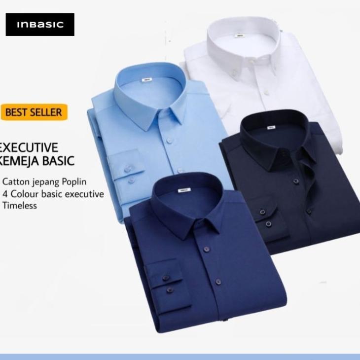 Inbasic - Kemeja Pria Formal Basic Polos Lengan Panjang Dewasa Tidak Mudah Kusut Executive
