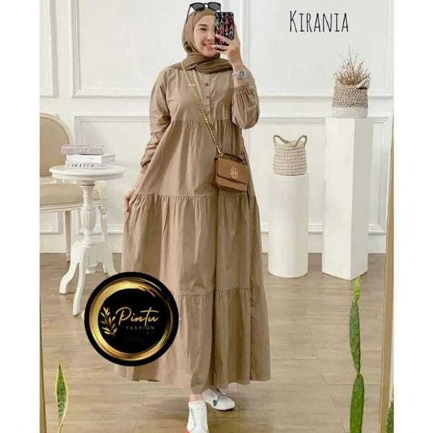 Grade Ori Kirania Midi Dres Gamis Kirania Rayon Santung Midi Dress Susun Polos Kancing