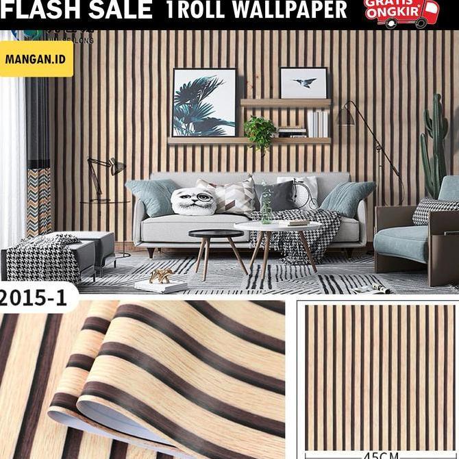 Wallpaper Dinding Motif Kayu Salur RONA Ukuran 45cm x 9m Berbahan PVC Textured Tahan Lama Vinyl