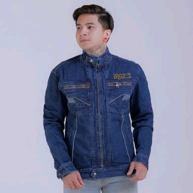 Hose- Jaket Jeans Gesper Blue Resleting Denim Panjang Pria Casual Kekinian Formal Cowok Distro Keren